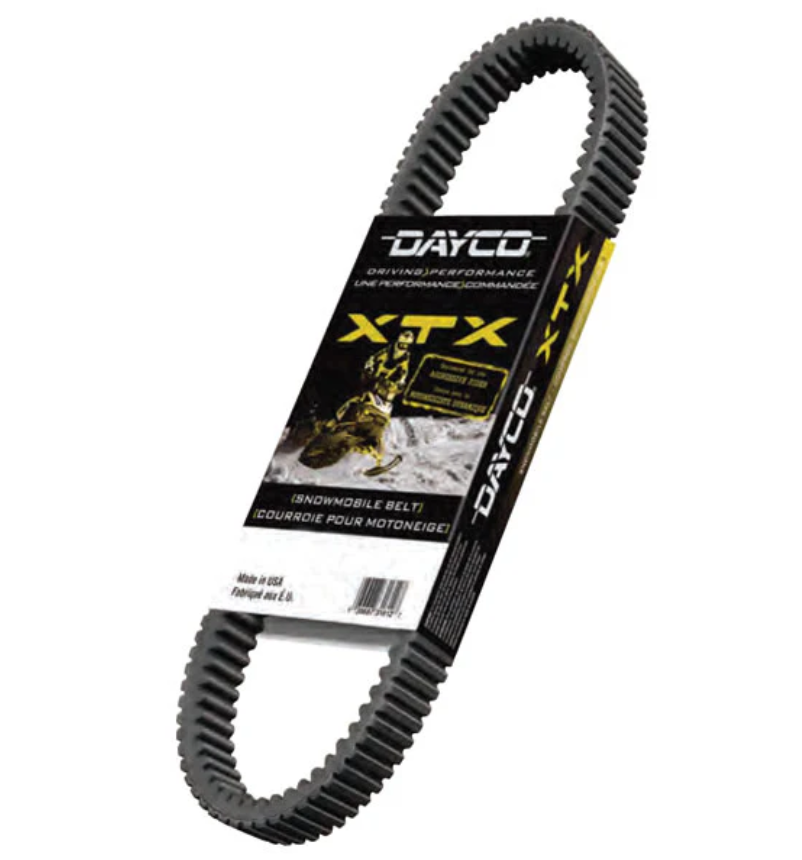 Snowmobile-ready Dayco XTX Transmission Belt with advanced heat resistance.
